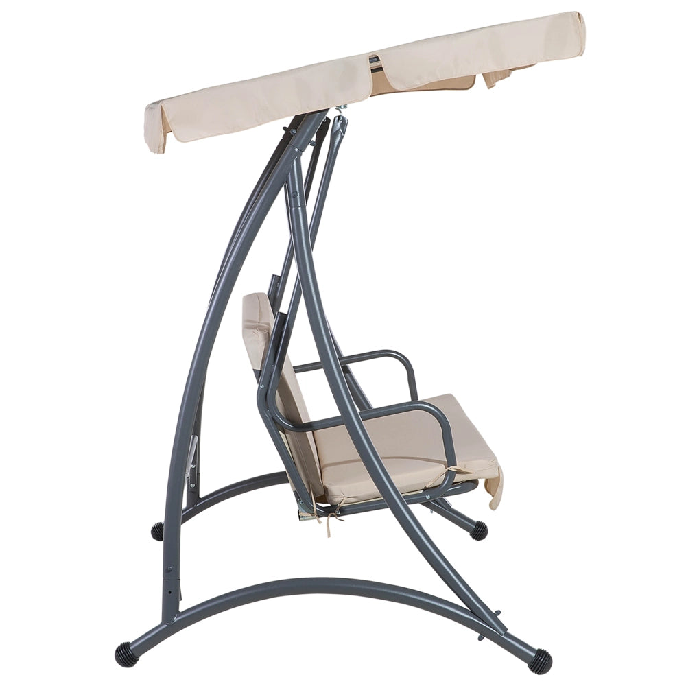Altalena dondolo in Tessuto colore Beige Struttura In Acciaio 3 Posti con cuscini giardino esterno