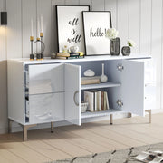 Sideboard 150 ¡Á 38 ¡Á 59,5 cm, bianco lucido, con 4 cassetti e 2 ante, struttura in MDF e piedi in metallo