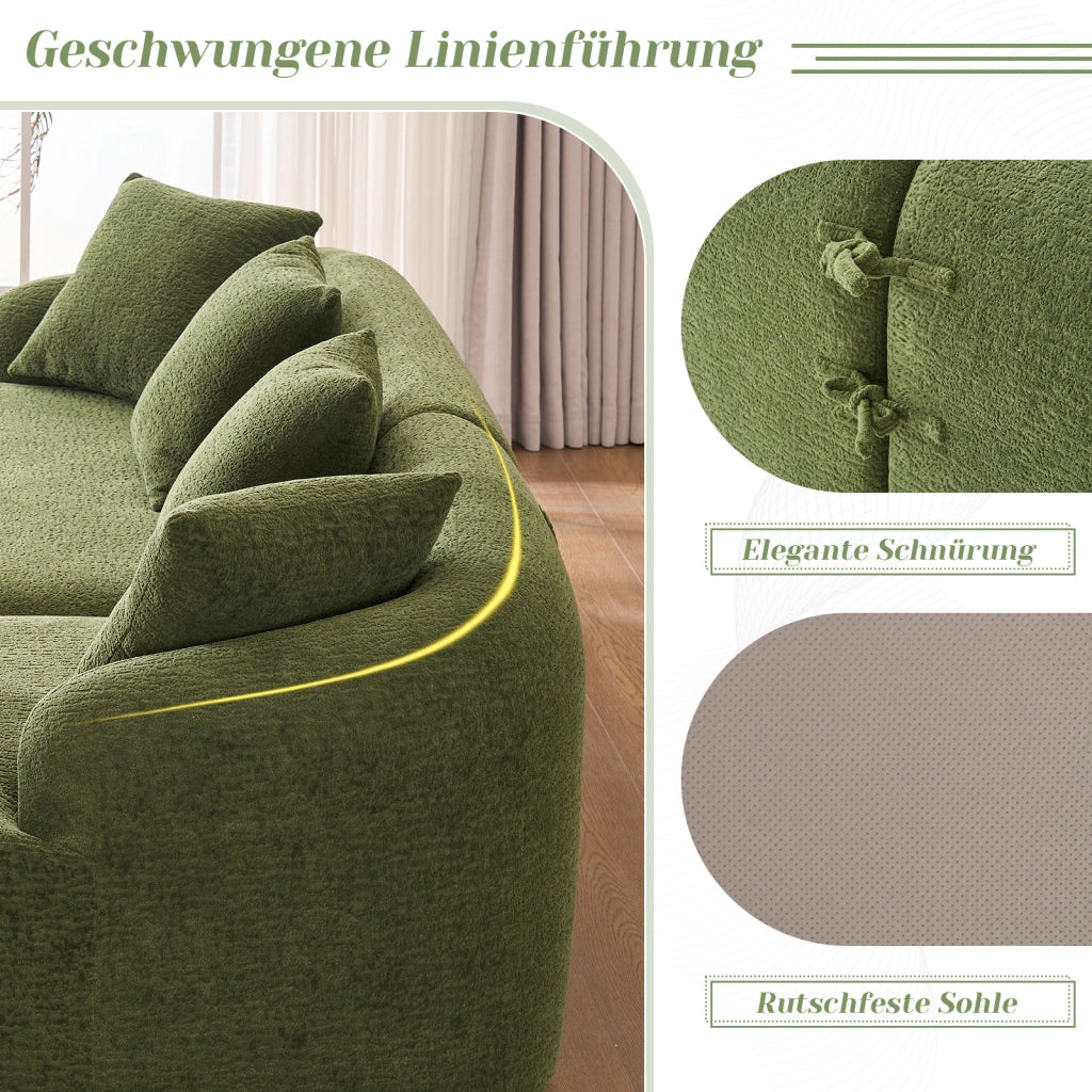 Divano modulare angolare con chaise longue sinistra e 2 posti; montaggio senza attrezzi in chenille verde