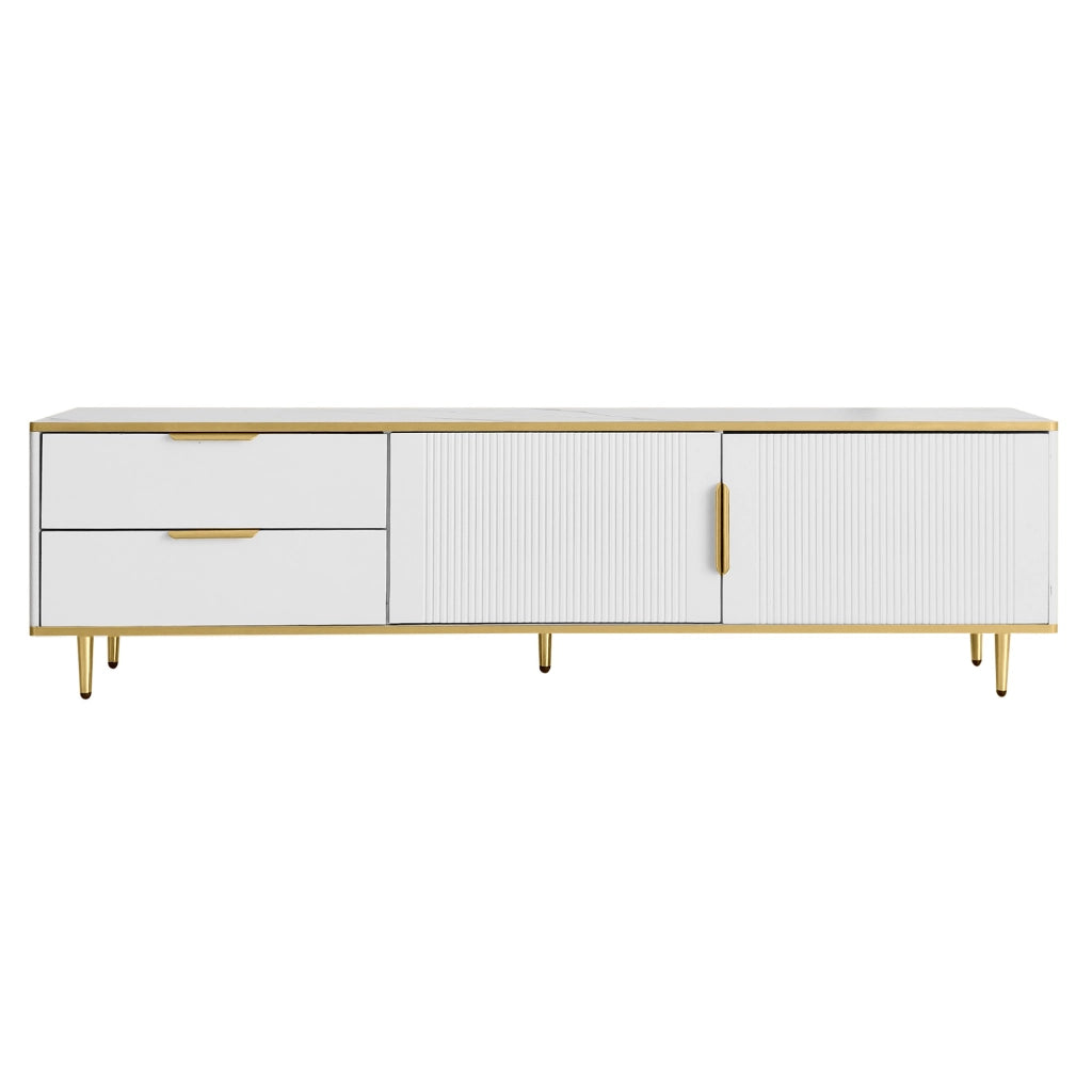Mobile porta TV con 2 cassetti e 2 vani a giorno in MDF e pannello truciolare bianco e oro 170 × 37 × 45 cm