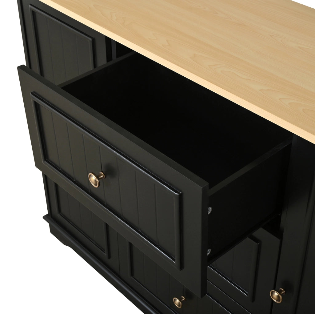 Madia 126x40x86 cm con 3 cassetti e ante; MDF nero