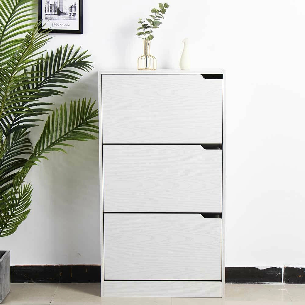 Scarpiera 3 Ante Ripiani Doppia Profondita Legno MDF 63x24x115 Bianco Frassinato