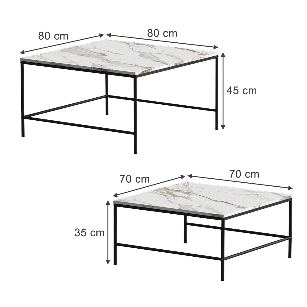 Vicco Tavolino da divano Bianco/nero 80 x 80 cm 2 parti