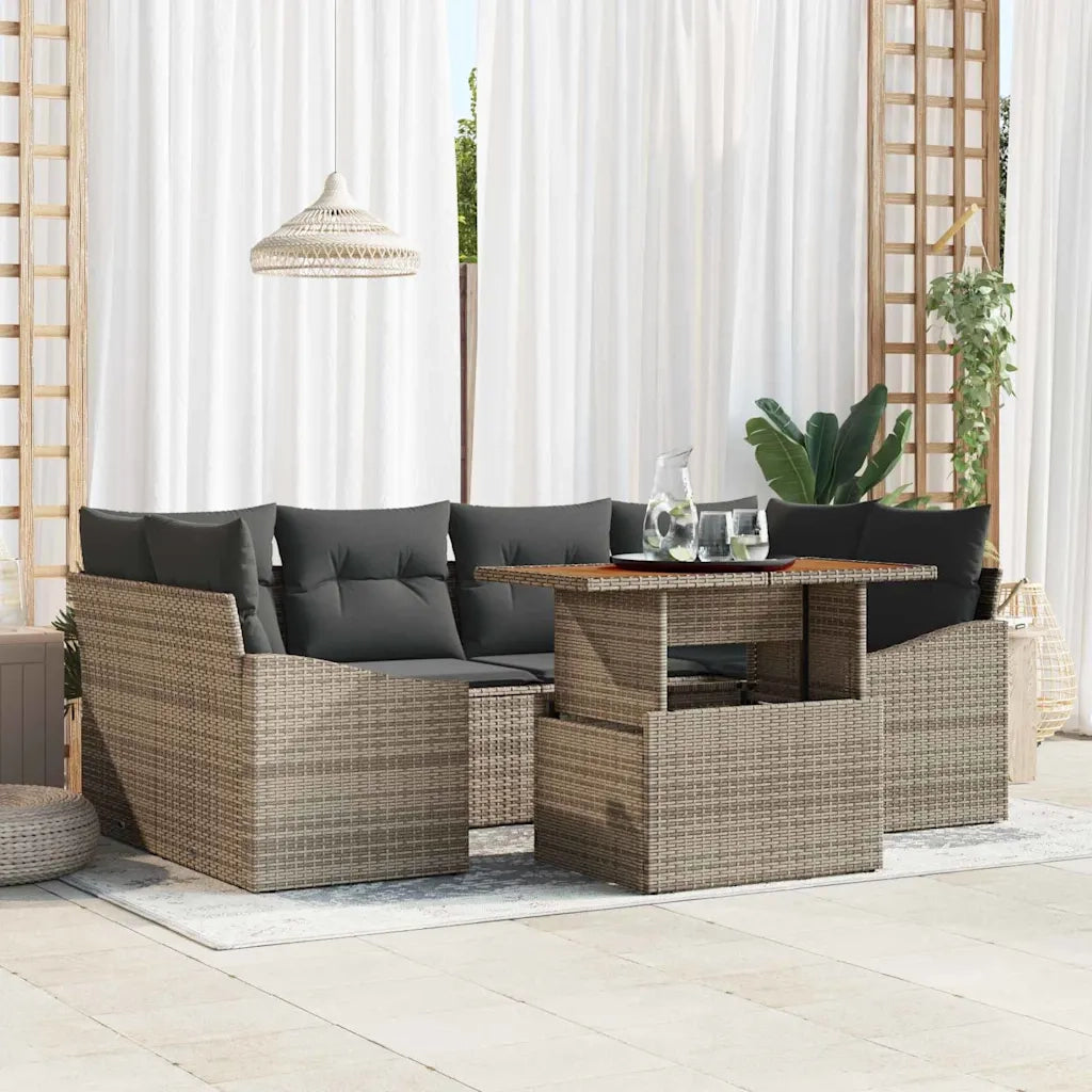 Set da Pranzo per Giardino con cuscino 7 pcs Grigio e Marrone