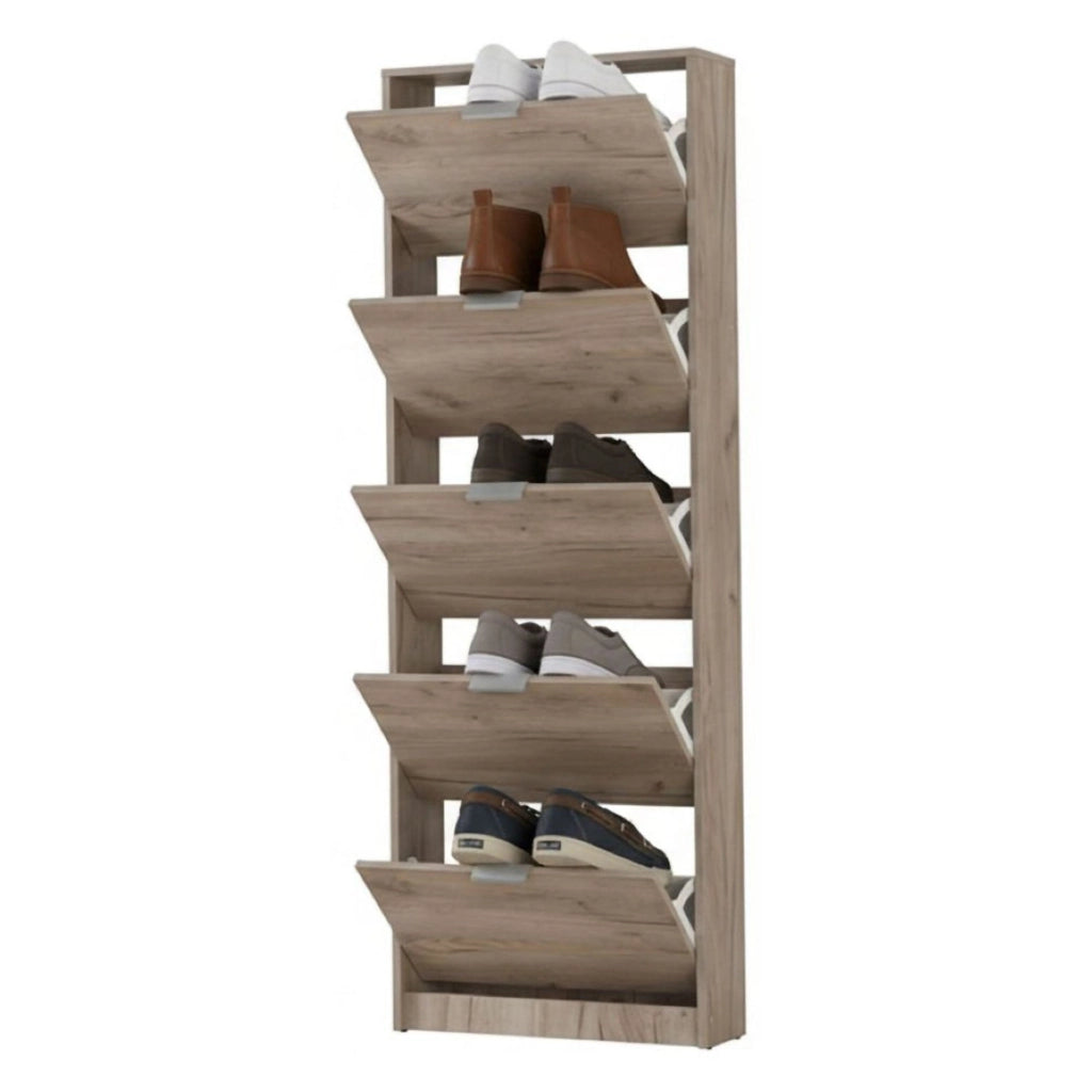 Mobile Portascarpe Sueglio, Scarpiera 10 Ripiani, 67x28x191.5h cm Marrone Rovere Grigio