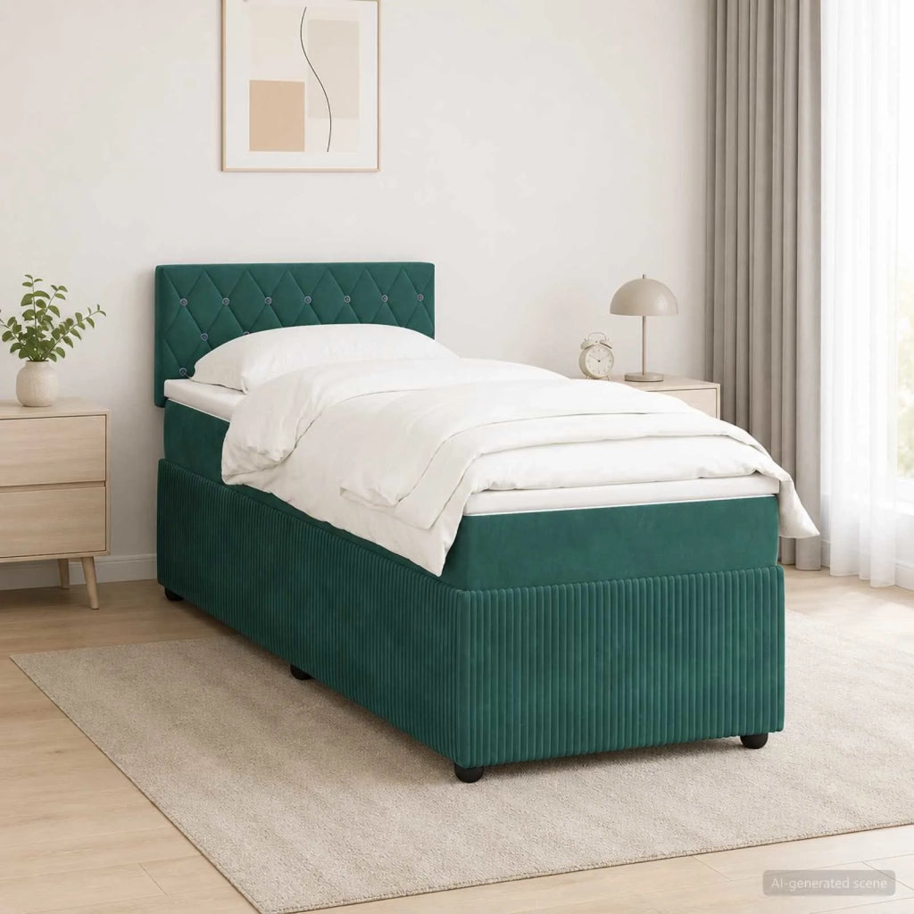 Letto box spring con materasso Verde Scuro 100 x 200 cm Velluto 3453080