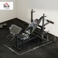 Panca da Palestra Regolabile con Supporto per Bilanciere, in Acciaio e PU, 210x110x103-123 cm, Nero