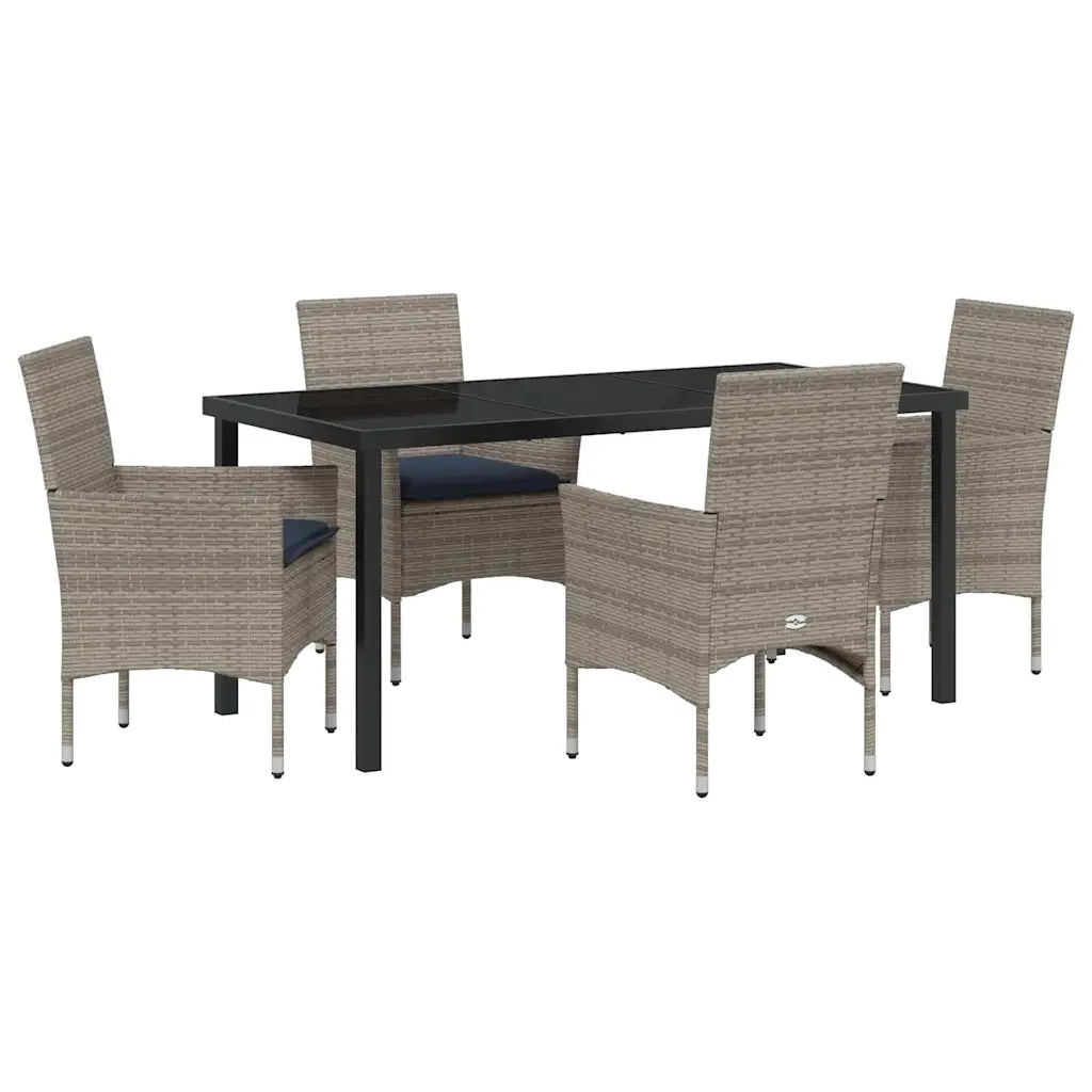 Set di tavolo e sedie con cuscino 5 pcs Grigio Rattan in PE