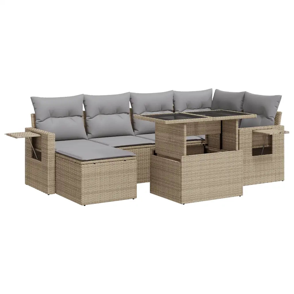 Set Divani da Giardino 7 pz con Cuscini Beige in Polyrattan 3326510