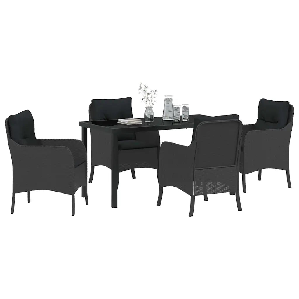 Set da Pranzo per Giardino con cuscino 5 pcs Nero polyrattan 3380150
