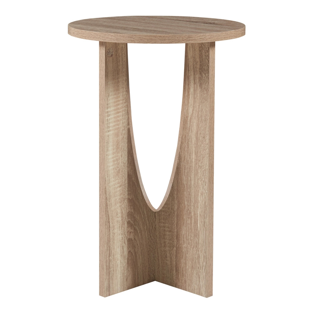 Tavolino Laterale Rindal con Piano Rotondo - Effetto Rovere [en.casa]