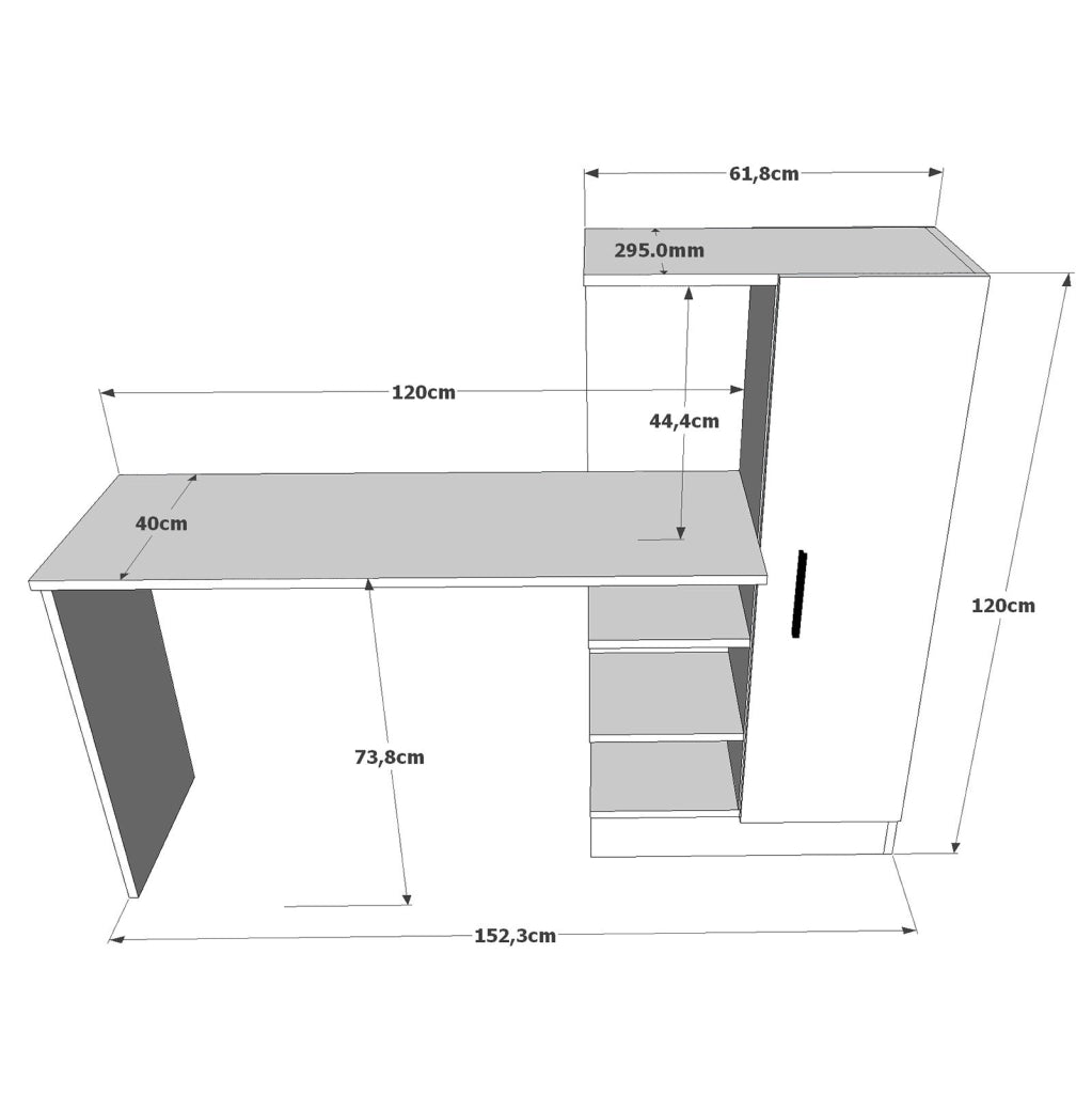 Scrivania in legno "CT2" - 152 x 40 x 120 cm - Pino Atlantico Nero