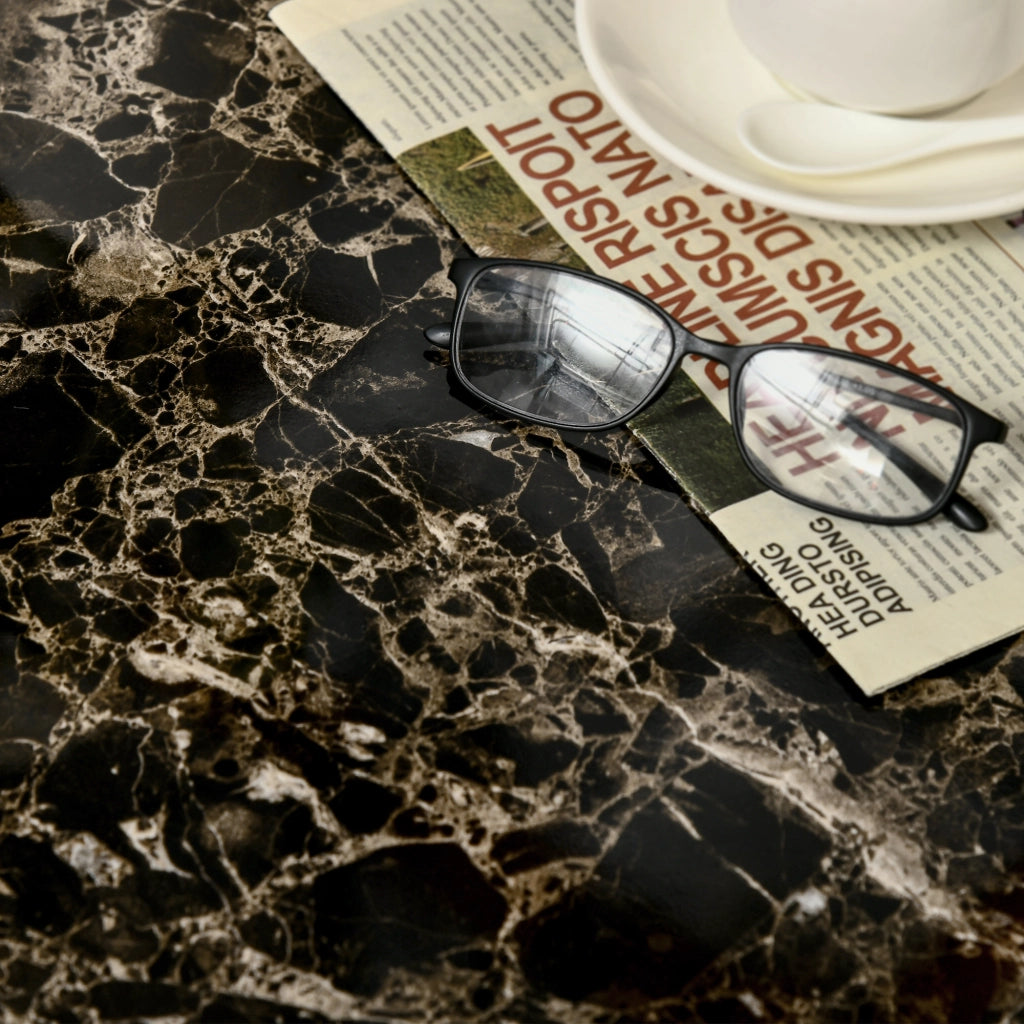 EasyComfort Tavolino da Salotto Moderno con Piano Effetto Marmo e Struttura in MDF e Acciaio, 81x70x51.2 cm, Nero
