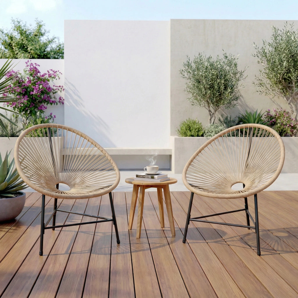 Set 2 Sedie Acapulco 72x68x81 cm con Struttura Triangolare in Acciaio e Rattan PE Color Legno