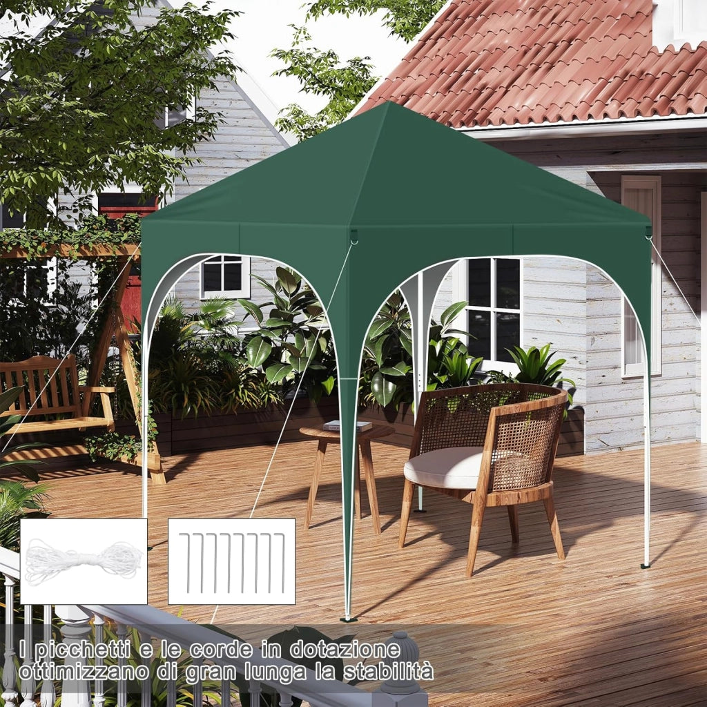 Gazebo Pieghevole 2x2m con 4 Pareti Rimovibili - Protezione Solare UPF 50+, Struttura Metallica Anti-Vento, 3 Regolazioni Altezza, Tendone da Giardino/Campeggio/Spiaggia - Verde