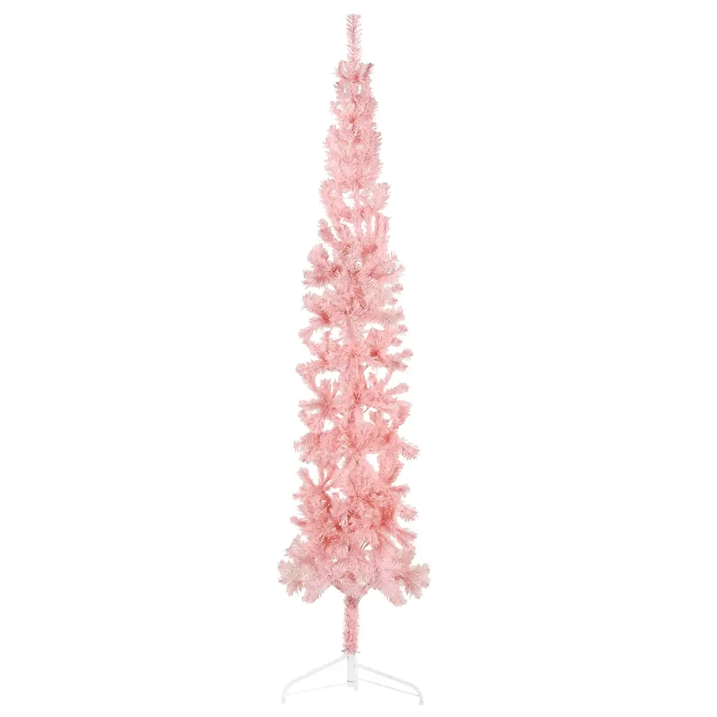 Albero Natale Artificiale Sottile a MetÃ  e Supporto Rosa 240 cm