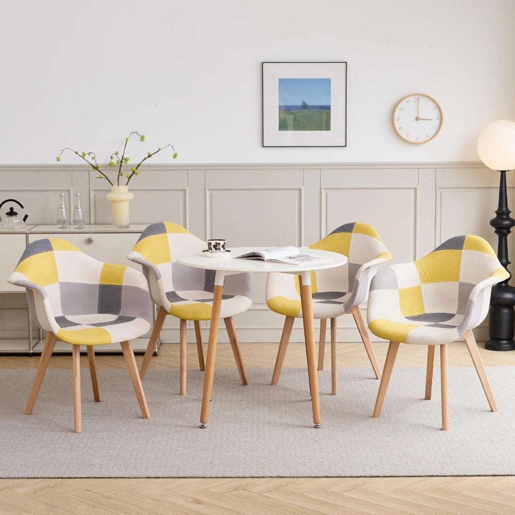 GrandCA HOME Set di 4 sedie per sala da pranzo, stile nordico, poltroncina patchwork, sedia da cucina, ufficio, Giallo