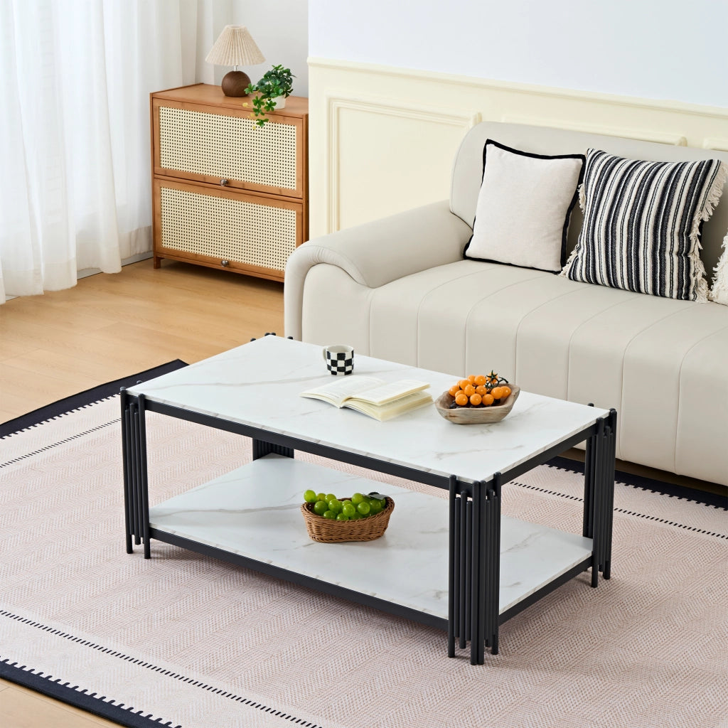 TAVOLO DA CAFFÈ rettangolare 114x64x46 cm MDF effetto marmo bianco nero