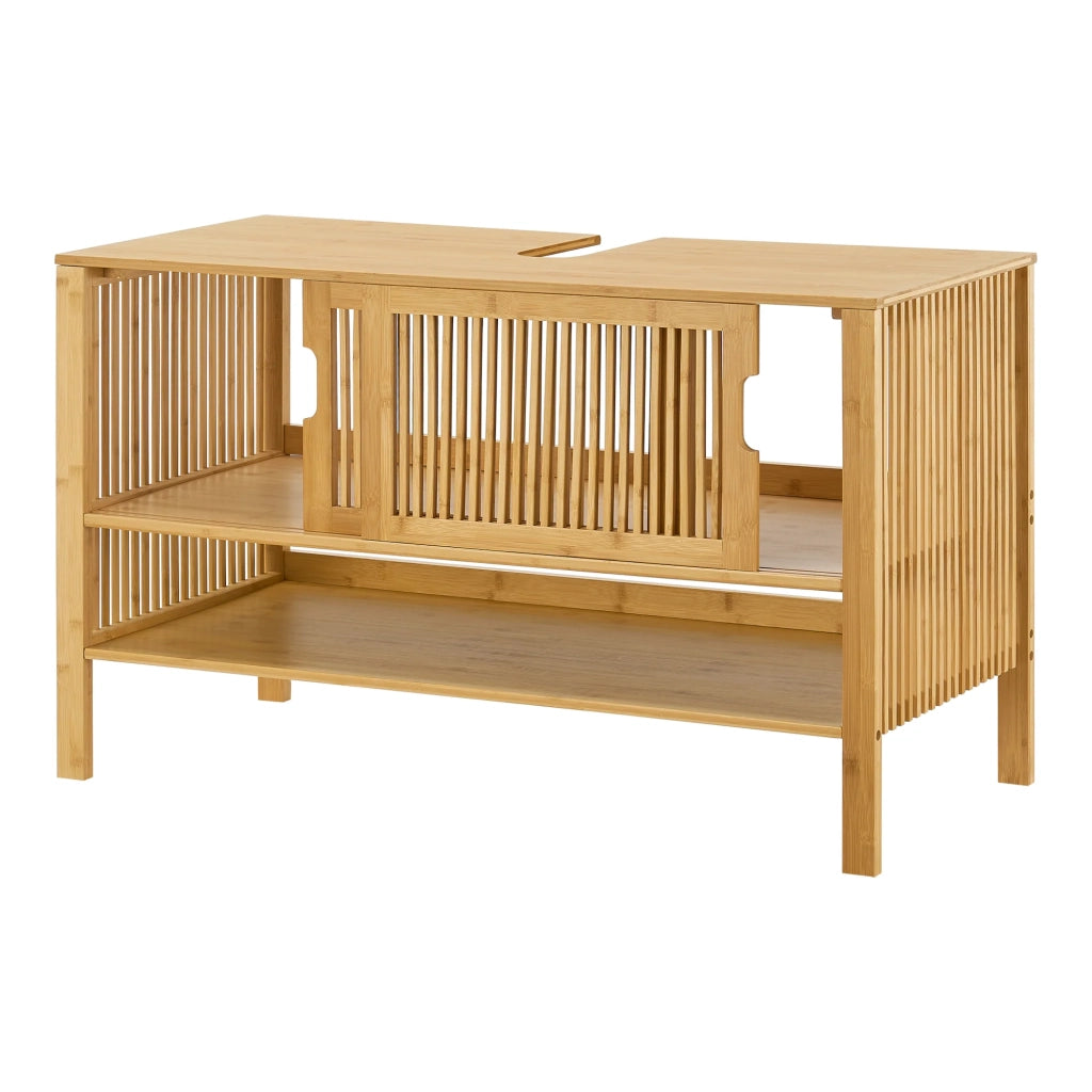 Mobiletto sottolavabo per bagno design bambù 60 x 100 x 45 cm finitura naturale 03_0009979