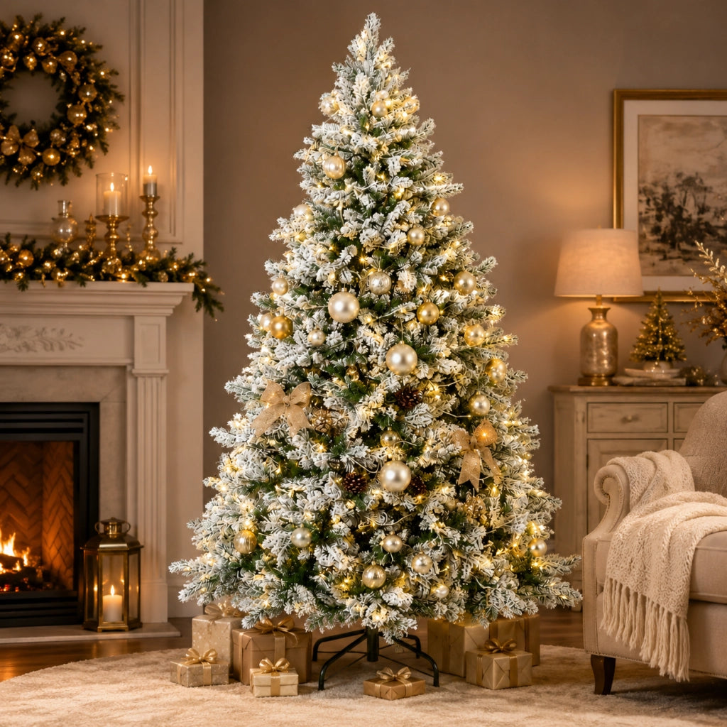 Albero di natale artico 180 cm innevato con luci integrate fortunato