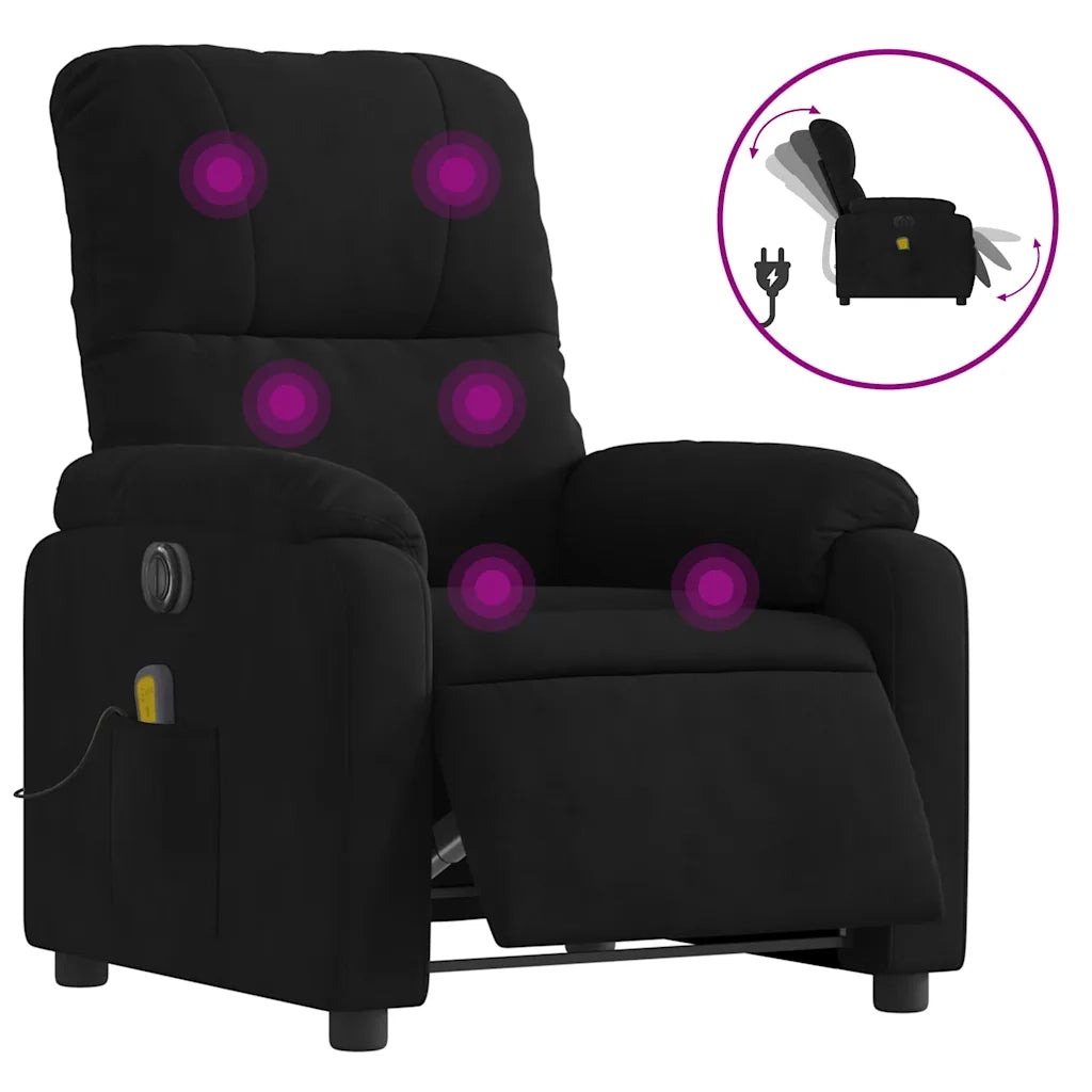 Divano Sedia-Poltrona Reclinabile Massaggiante Elettrica Nera Microfibra 403797