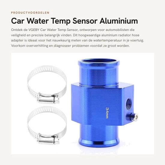 Sensore di Temperatura dell'Acqua del Motore - Adattatore di Tubo di Raffreddamento in Alluminio - Blu - Prevenire l'Overaccensione - Adatto per Auto - 34mm