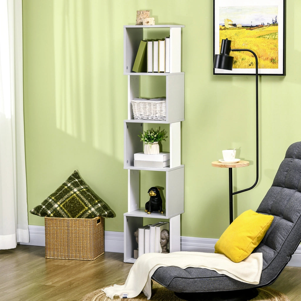 Libreria a S con 5 Ripiani per Libri ¨C zephmum ¨C 33x28x161 cm Bianco Grigio