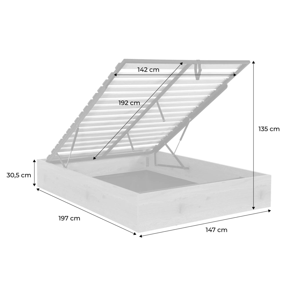 Letto contenitore con rete a doghe 140x190cm decorazione legno,