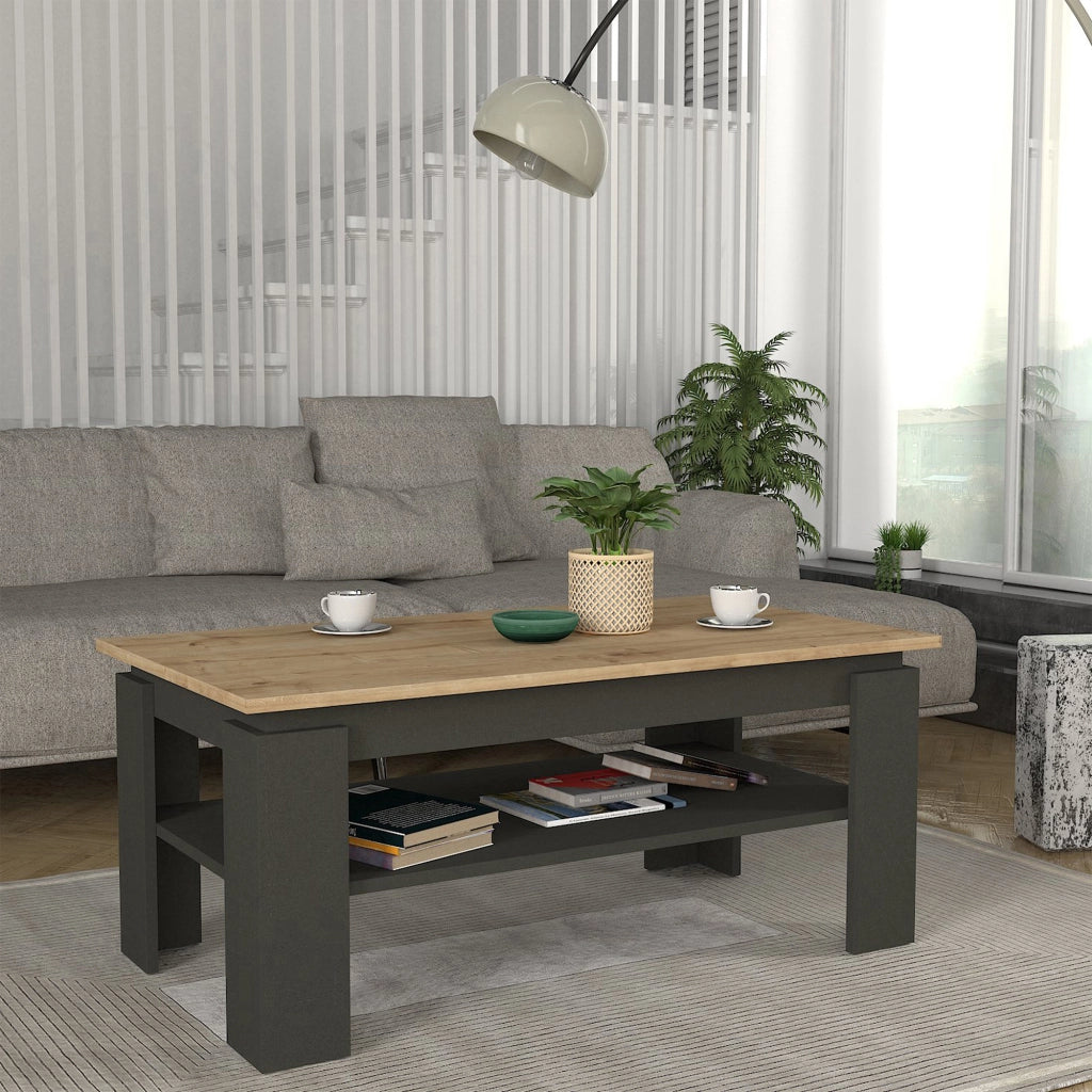 Tavolino Centrale da Caffè Krirdfjos con Ripiano 110x60x47 cm - Antracite/Effetto Rovere Zaffiro [en.casa]