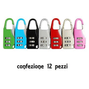 Trade Shop - Set 12 Pezzi Lucchetto A Combinazione Resettabile 3 Cifre Valigia Bagaglio -