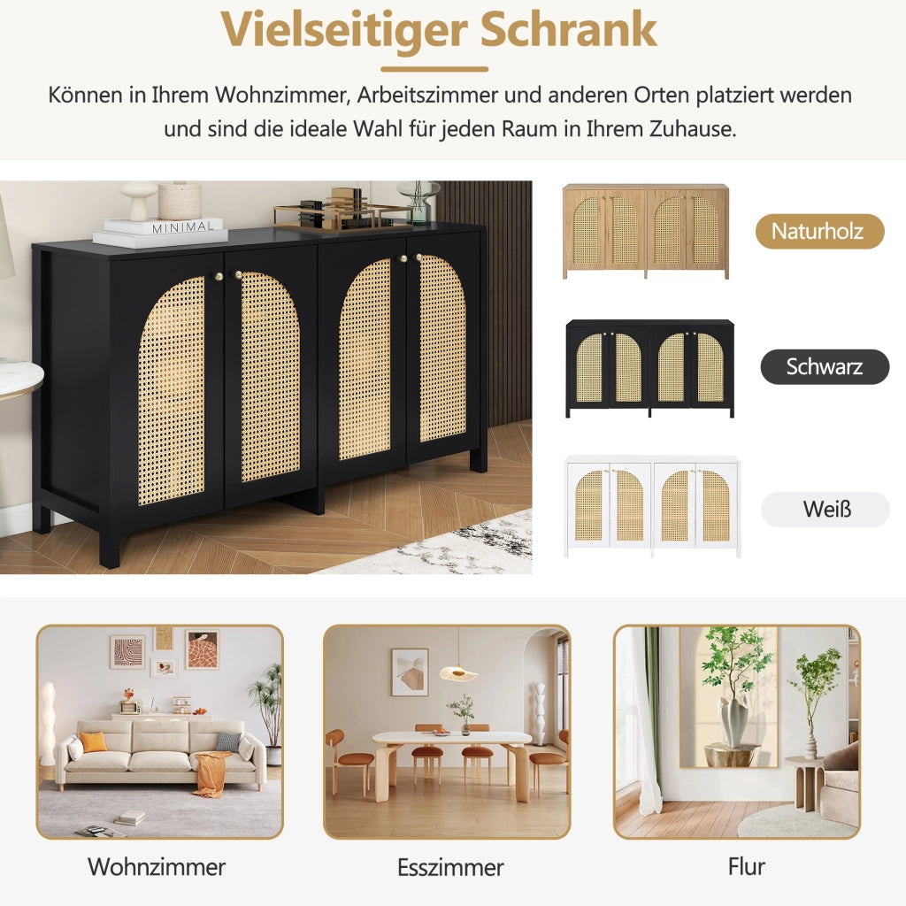 Credenza con 4 ante e ripiano regolabile; per soggiorno; in MDF; nero