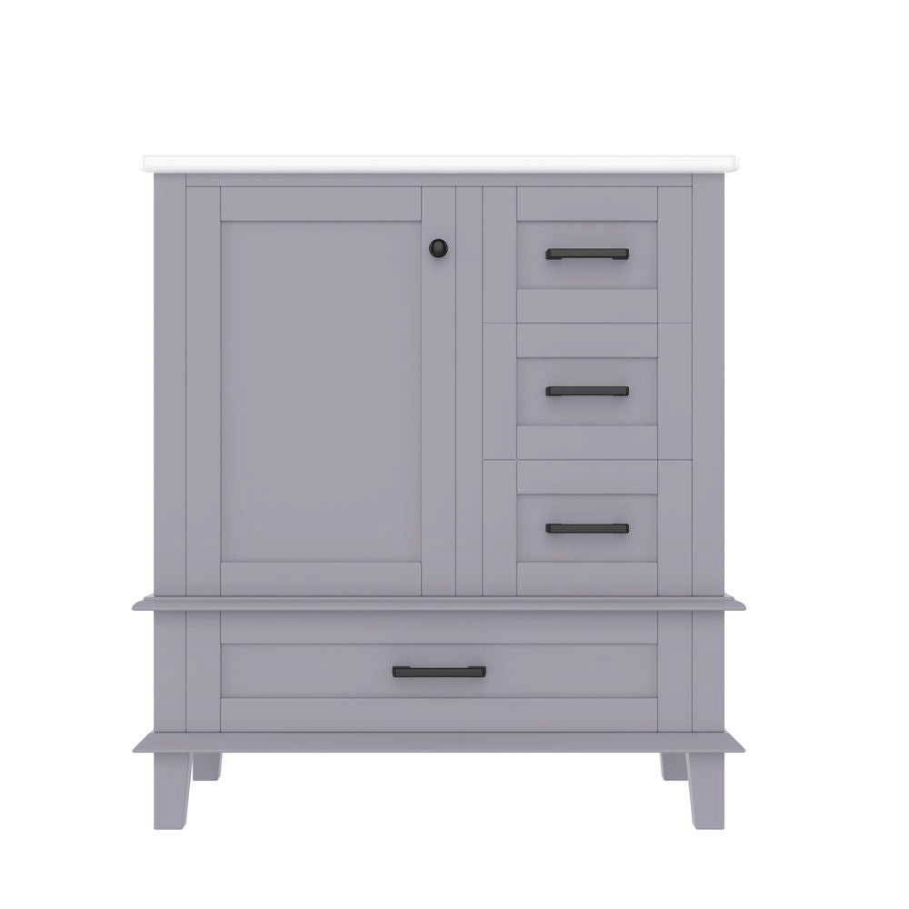Mobile bagno con lavabo - Xylo - 76x46x83,5cm - Grigio - Laccato completo, ripiano porta, tre cassetti silenziosi, vaso ceramico integrato