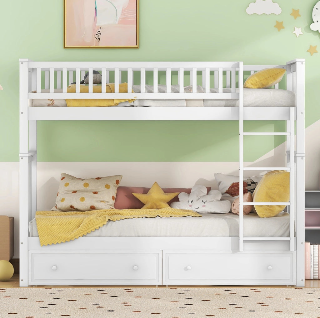 Letto a castello trasformabile 90x200 cm bianco con cassetti