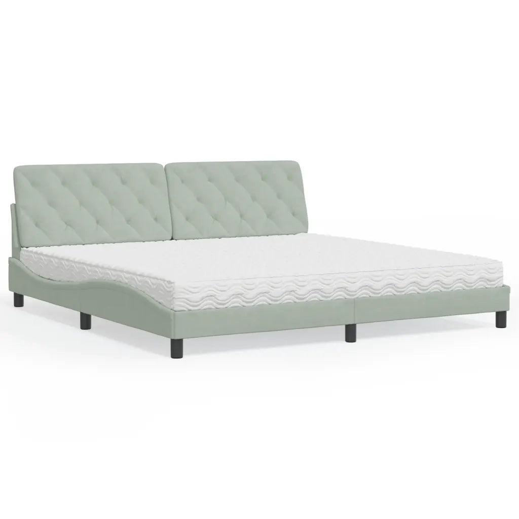 Letto con Materasso Grigio Chiaro 200x200cm Velluto 3208676