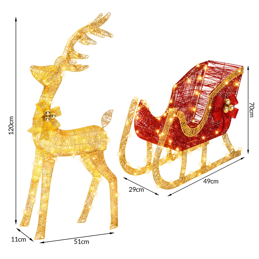 Renna Natalizia con Slitta Luminosa per Esterno 8 Funzioni Bianco Caldo Natale
