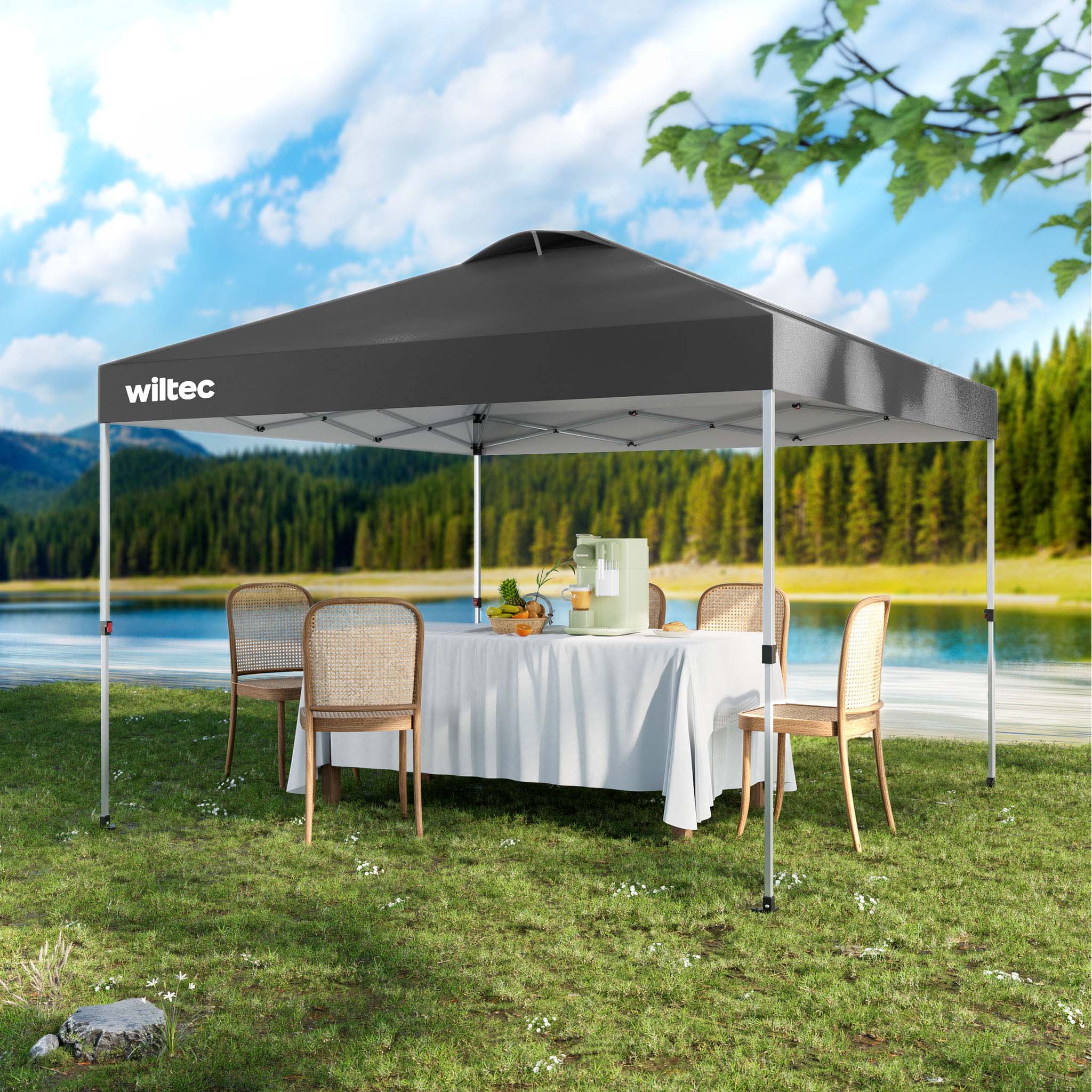 Gazebo pieghevole pop-up grigio, 3 x 3 m con ruote Tenda per fiere eventi mercati