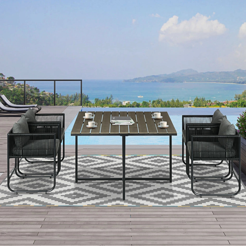 Set Giardino 5 Pezzi ¨C zephmum ¨C Polyrattan Grigio Nero