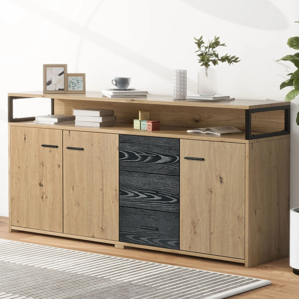 Sideboard moderno con 3 ante e 3 cassetti, struttura in pannello truciolare, 150 x 35 x 75,9 cm
