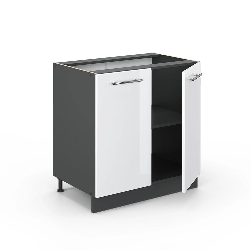 Mobile lavello cucina Fame-Line Bianco lucido/Antracite 80 cm con ripiano, senza piano di lavoro Vicco