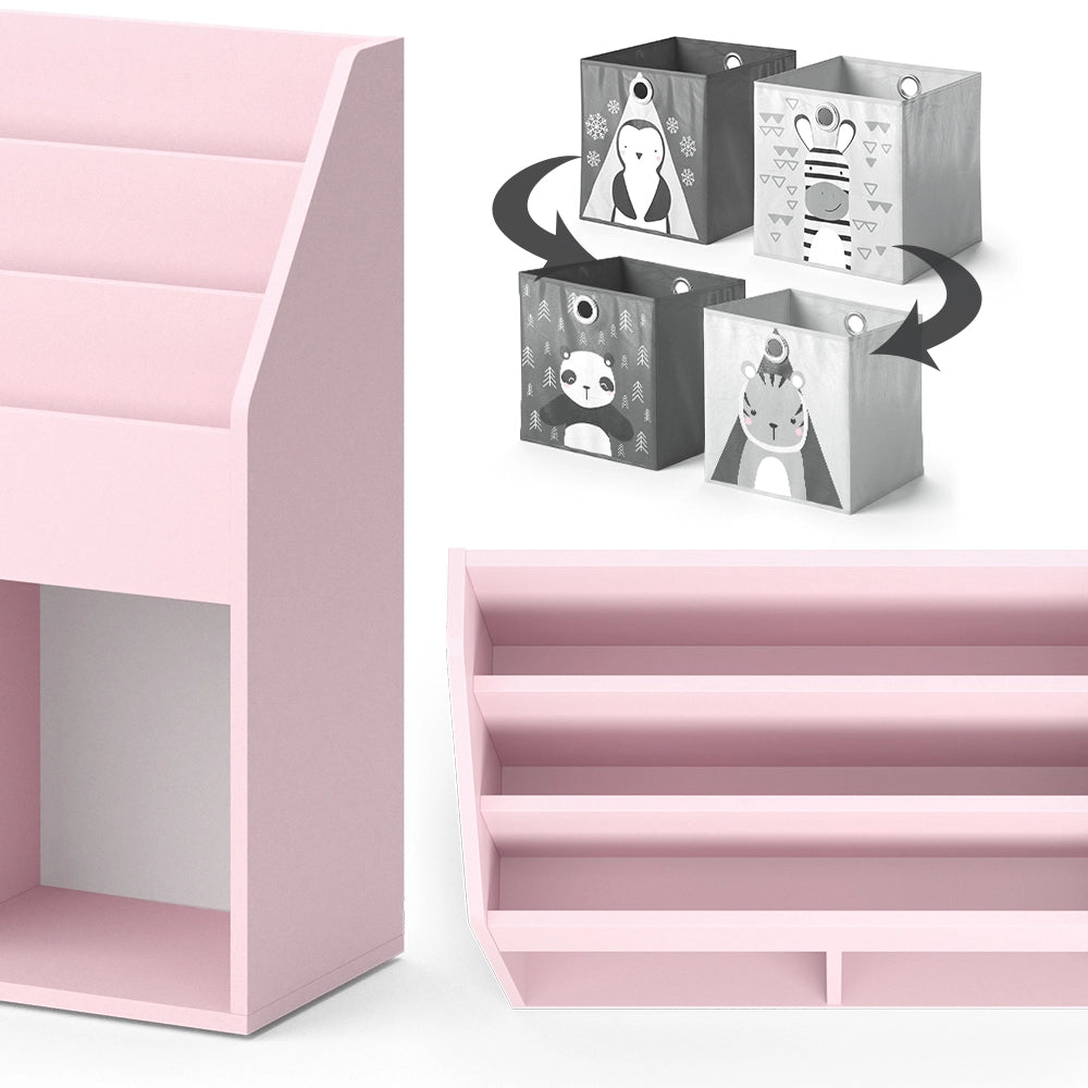 Vicco Libreria bambini rosa 72 x 79 cm con 2 scatole pieghevoli (panda, tigre)