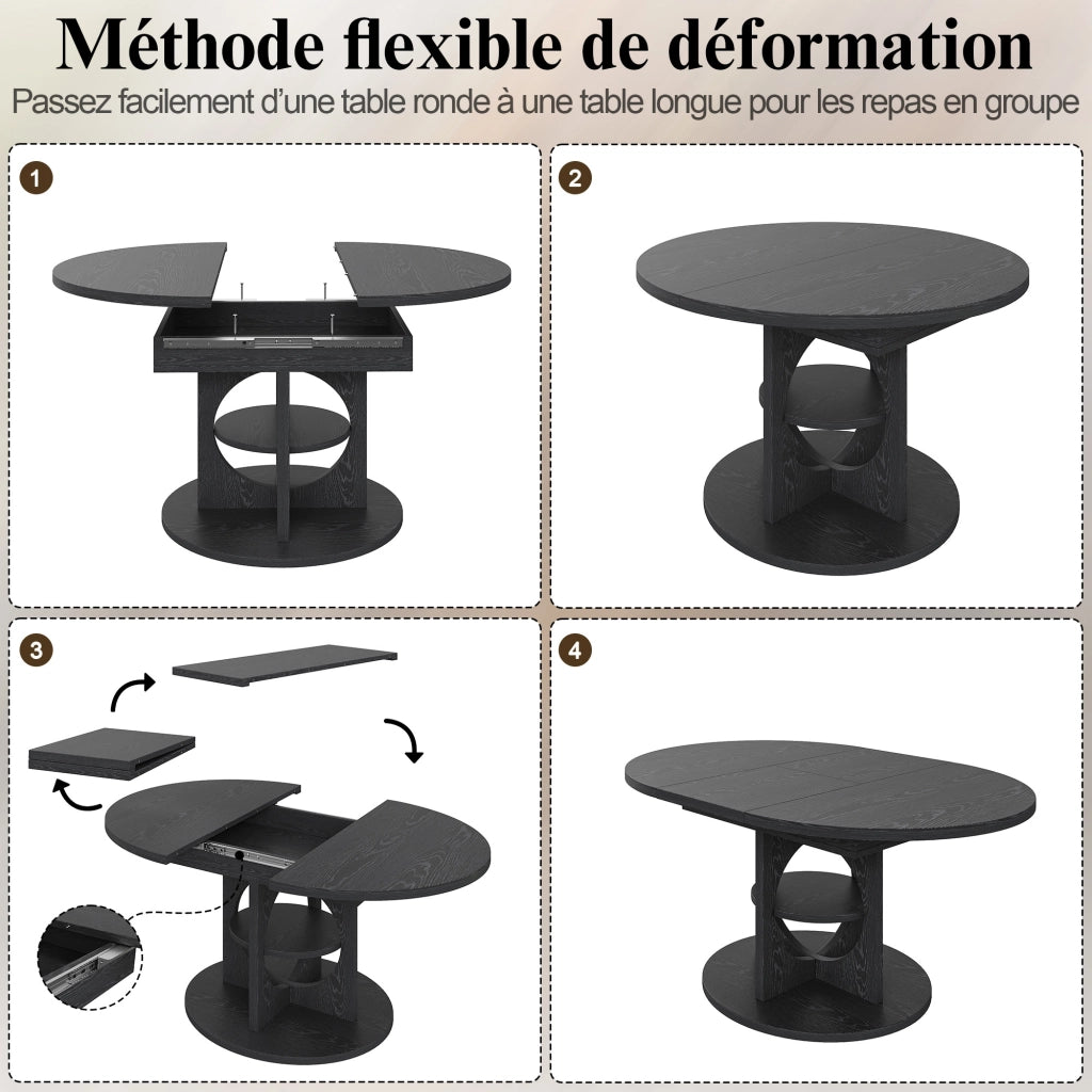 Tavolo da pranzo allungabile con vano portaoggetti centrale; 60kg; nero; in MDF