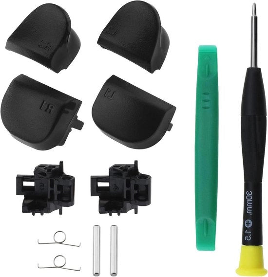 Set di 12 pulsanti a scatto per il riparazione del controller PS5 V1 - Sporgenze con molle & frame dei pulsanti a scatto + chiave a croce e strumento di forzatura - Ottimizza e ripara il tuo controller con questo set completo