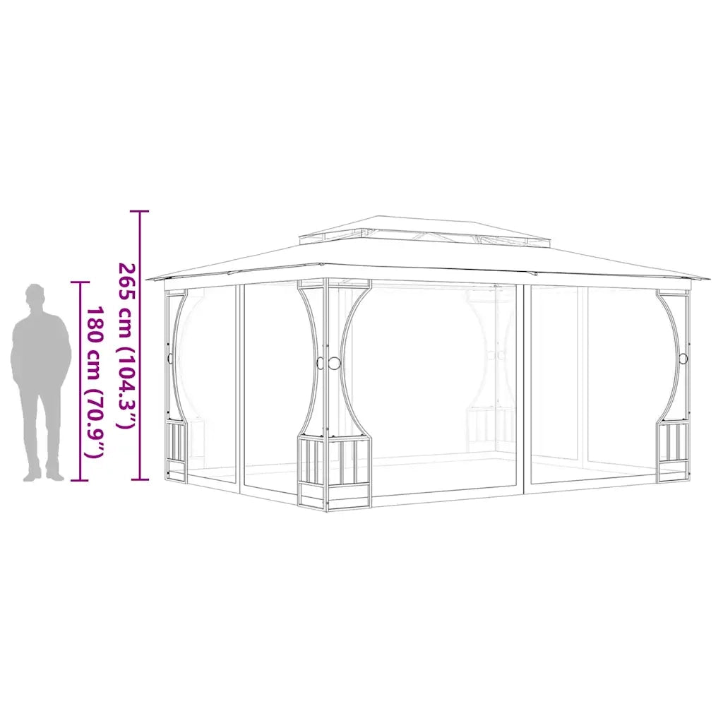 Gazebo con Rete 300x400x265 cm Crema