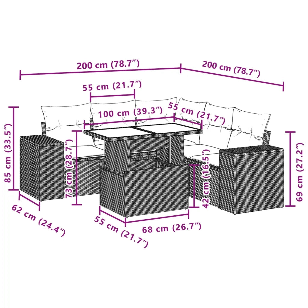 Set Divano da Giardino 6pz con Cuscini Grigio Chiaro Polyrattan