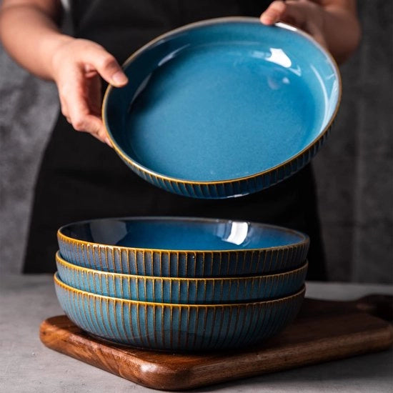 Piatti a forma di conchiglia in ceramica - 4 pezzi - Blu - Adatti a pasta, insalata, zuppa e frutta - Qualità premium