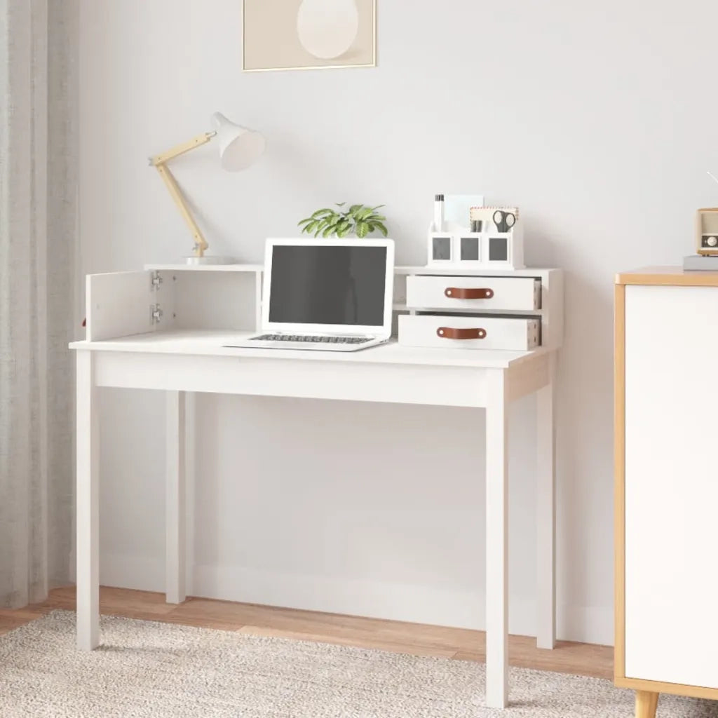 Scrivania | Tavolo da Ufficio Bianca 110x50x93 cm in Legno Massello di Pino