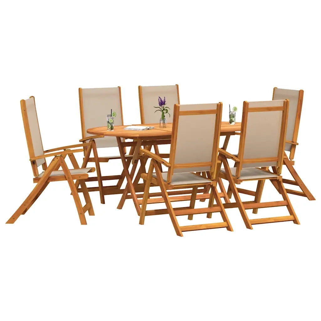 Set Pranzo da Giardino 7pz Legno Massello di Acacia e Textilene