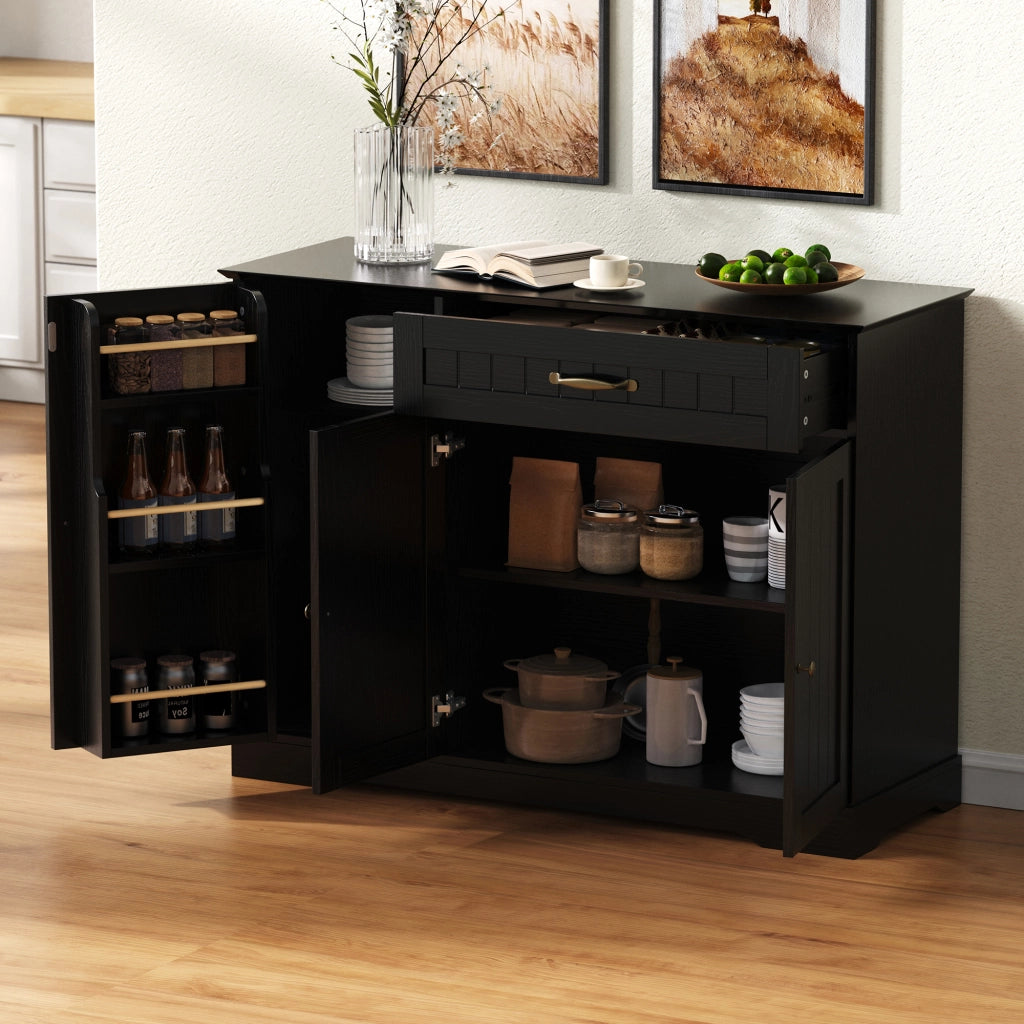 Credenza moderna con 3 ante e cassetto - Zephmum - Elegante, per soggiorno e ingresso (Nero)