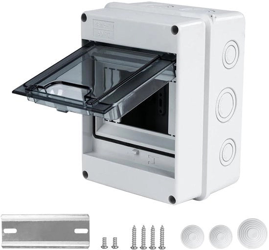 Alimentatore esterno 5 vie per giardino - acqua resistente - con finestra trasparente - installazione esterna - box con rail DIN e terminali - classe IP65
