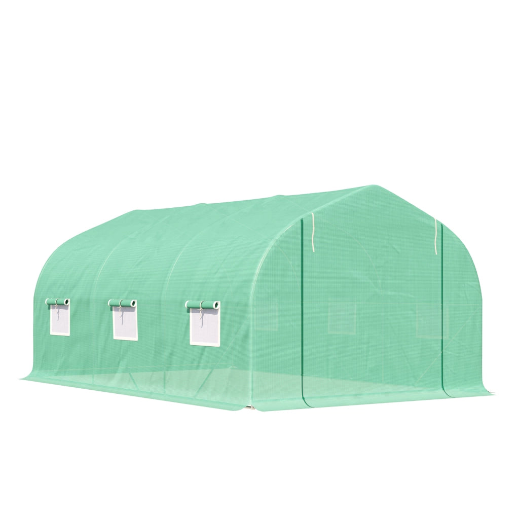 Serra da giardino in PE 450 × 300 × 205 cm con struttura in acciaio zincato, verde